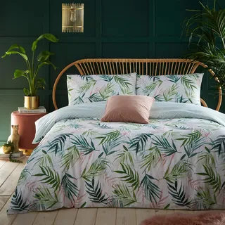 furn. Bali Palm Einzelbettbezug-Set, Baumwolle, Polyester, Grün