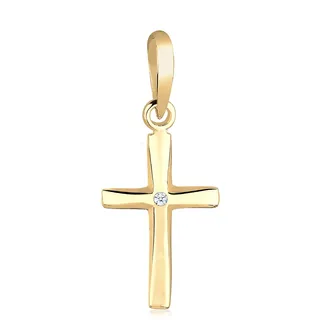 Medallionanhänger ELLI DIAMONDS "Anhänger Anhänger Kreuz mit Diamant Weiß (0.005 ct) 585 Gelbgold" Gr. 14, gold, Schmuckanhänger, Damen, Gelbgold 585, Medallionanhänger