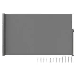 VEVOR Ausziehbare Seitenmarkise, 71''x 236'' Aluminium Außen-Privatsphäre Bildschirm, 280g Polyester Wasserfester Ausziehbarer Terrassenbildschirm, UV 30+ Raumteiler Windschutz für Terrasse, Garten, Balkon, Schwarz, Grau-180x350 cm - Grau