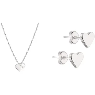 Liebeskind LJ-0503-N-45 Damen Collier Herz Edelstahl Silber 45 cm One Size & Ohrringe LJ-0500-E-08 Damen Ohrstecker Herz Edelstahl Silber, One Size