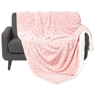 Homescapes Kuscheldecke Sherpa 160/200 cm, Samtdecke mit Dreieckmuster , Rosa , Textil , Grafikmuster , Rechteckig , 160x200 cm , Heimtextilien, Wohntextilien, Decken, Kuscheldecken
