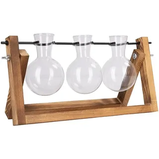 Ideen mit Herz Glas-Vasen im Holzständer | Blumenvase und Tischdeko | 3 Glas-Vasen im Set | Maße der Vasen: Ø 6,5cm, 10cm hoch | Holzständer: 27cm breit | Dekoration Hochzeit, Taufe, Geburtstag