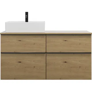 burgbad Eqio Waschtischunterschrank inklusive Konsolenplatte, Ausschnitt links, 4 Schubladen, Breite 1200mm, SGUU120LF5662G0252, Farbe: Eiche Dekor Urban / Eiche Dekor Urban, Griffleiste Schwarz Matt