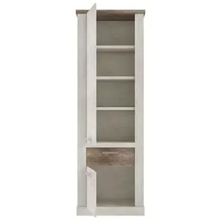 FORTE Möbel Duro Schrank 72, Landhausstil-Schrank mit 2 Türen, 1Schublade, 3 Einlegeböden, Holzwerkstoff, Pinie Weiß,Eiche Antik Dekor, 71,2 cm breit, 212 cm hoch, 41,3 cm tief