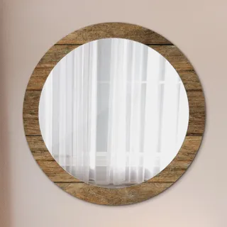 Runder Spiegel mit Modernem Aufdruck - Dekospiegel Wandmontage -Alt Holz- Ø80cm - Grau
