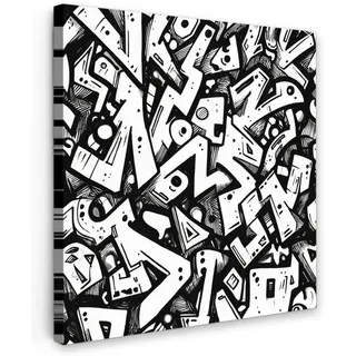 MuchoWow Leinwandbild Formen - Buchstaben - Graffiti - Schwarz Deko Groß 90x90 cm , Textil , Kiefer , Abstrakt , Quadratisch , 90x90 cm , FSC 100% , gerahmt , Bilder & Rahmen, Bilder, Leinwandbilder