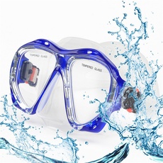 Taucherbrille für Erwachsene mit Anti-Nebel Schnorchelmaske, Schwimmmaske gehärtetem Glas und Nasenabdeckung zum Schnorcheln und Schwimmen (Klar Blau)