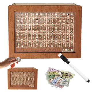 JWDMHSJ Spardose aus Holz, spardose mit zähler, sparbox mit Zahlen ankreuzen, sparschwein aus Holz mit zähler, Wiederverwendbare Spardose, für Erwachsene mit Sparziel (3000€)