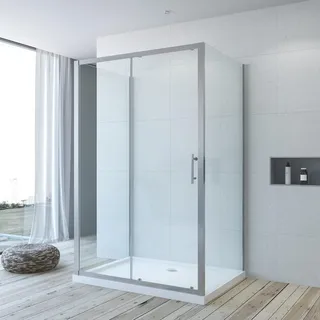 Duschkabine Eckeinstieg U Form Dusche 120 x 90 x 185 cm Duschabtrennung 3 Seiten U Kabine Eckdusche Schiebetür mit Seitenwand Freistehend Sicherheitsglas ESG klar ohne Duschwanne Duschtasse