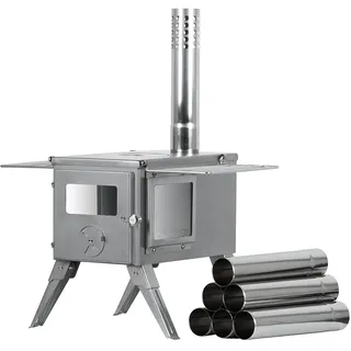 CampFeuer Edelstahl Zeltofen | 51,5 x 42 x 216 cm | silber | Tragbarer Holzofen für Camping, Outdoor, Zelt | Zeltheizung Camping, Zeltofen Holz, Tent Stove, Zelt Ofen Outdoor