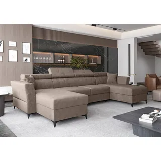 ax living Ecksofa klein mit Schlaffunktion Ribella 345 cm Braun U-Form - Bronze