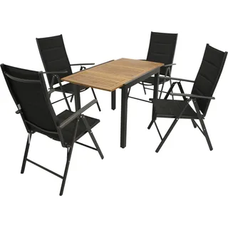 DEGAMO Gartengarnitur Gartenset Sitzgruppe VICENZA 5-teilig, Alu + Akazie - Dunkelgrau, Braun