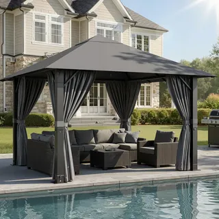 JUMMICO Gartenpavillon 3x3m Aluminium, Winterfester Pavillon für Terrasse & Garten, Wasserdichtes UV-Dach mit Bodenhaken, Leicht aufzubauender Freisitz