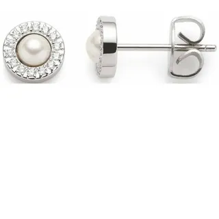 LEONARDO Paar Ohrstecker "Ohrring Isa", weiß (edelstahlfarben, kristallweiß, weiß, kristallweiß), Ohrringe, Damen, 7mm, Edelstahl Perlen, Edelstahl, Perlen, mit Glasstein oder Perle (imitiert) und Zirkonia (synth.)