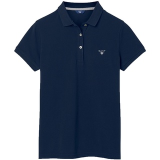 GANT Poloshirt MD. Summer Pique, Halbarm, Knopfleiste, Logo, einfarbig blau XS