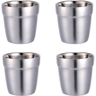 TAMUME 180ml Edelstahl Mini Becher Set von 4 Haltbare Becher für Familienfeier Stapelbarer Becher Bier und Cocktailbecher