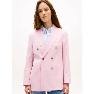 Kurzblazer TOMMY HILFIGER "TIMELESS WOOL DB BLAZER", Damen, Gr. 38, bon. pink, Web, Obermaterial: 54% Polyester, 44% Wolle, 2% Elasthan, unifarben, bequem, V-Ausschnitt, Blazer Kurzblazer, mit doppelreihiger Knopfleiste