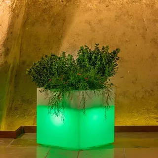 BLUMENTOPF PFLANZKÜBEL PFLANZENKÜBEL TOPF PFLANZ ECKIG LICHT H40 GRÜNE LAMPE