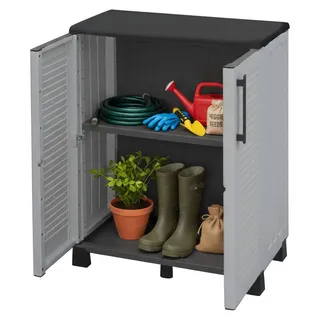 Dbirindell-Außengarderobe, Mehrzweck-Balkongarderobe, 2-türiger Außenschrank, 100 % Italy, 68 x 37 x 90 cm, Hellgrau und Schwarz, gestreifte Oberfläche - Grau