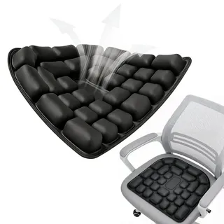 Zinueen Dekubitus Sitzkissen Antidekubitus Aufblasbar 45x40cm Schwarz, Anti Dekubitus Kissen mit 3D Luftzellen für Steißbein Entlastung im Büro, Auto, Rollstuhl, Reise, Sitzkissen Flugzeug