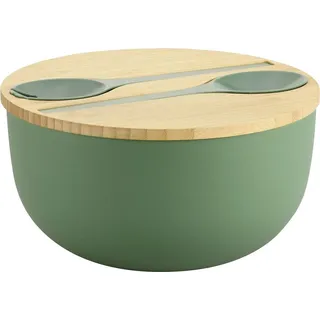 KESPER - Salatschüssel-Set, inkl. Salatbesteck, Material: Kunststoff (PP), Bambus, Maße: D 24 x H 13 cm, Farbe: Grün, Braun - 58471 - Grün/Braun