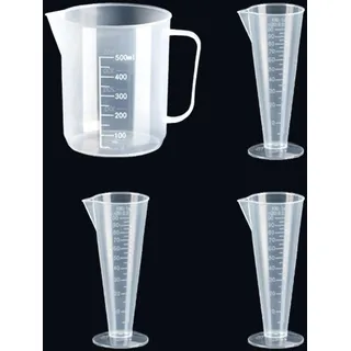 Galenecx 4 Stück Messbecher Kunststoff, 100ml, 500ml Präzisions Messbecher mit Waage, Transparent Measuring Cup Klein Mit Griff, für Küchenbacken und Laboranwendungen (Transparent)