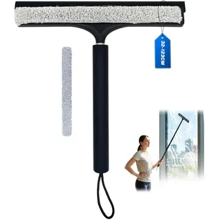 Mannicix Duschabzieher Langer Stiel, Abzieher Dusche Schwarz, Abzieher Boden mit Halterung, Ausziehbarer Duschabzieher Langer Stiel 33-123cm für Dusche, Bad, Spiegel, Glasreinigung