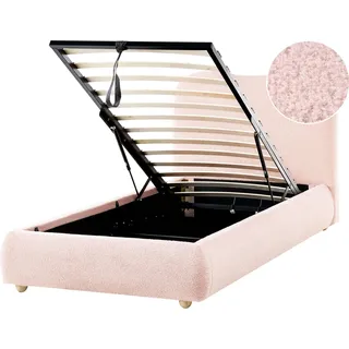 BELIANI Bett mit Bettkasten Rosa Bouclé Gepolstert 90 x 200 cm Lattenrost Hochklappbar Hohes Kopfteil Modern Schlicht Schlafzimmer Polsterbett - Rosa, Braun