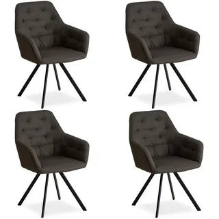 Homestyle4u Armlehnstuhl-Set 4 Stück in Stahl Leinen Grau , Textil , 59x88x57 cm , Esszimmer, Stühle, Armlehnstühle