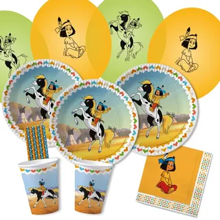 52-teiliges Party-Set - Indianer Yakari - Teller Becher Servietten Luftballons Trinkhalme für 8 Kinder