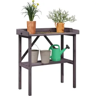 Möbel Pflanztisch mit Ablage Grau 78x38x82,5 cm Massivholz Tanne - Beete 156351 - Grau