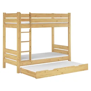 Etagenbett für Erwachsene Kiefer massiv 100x200 Nische 100 Stockbett Zubehör wählbar V-60.16-10Rollrost. Matratze und Gästebettkasten inkl. - Naturbelassen