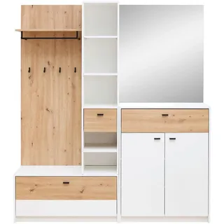 Xora Garderobe , Weiß, Eiche Artisan , Glas, Holzwerkstoff , 5-teilig , 3 Fächer , 169x195x38 cm , Garderobe, Garderoben-Sets & Garderoben-Serien, Garderoben-Sets