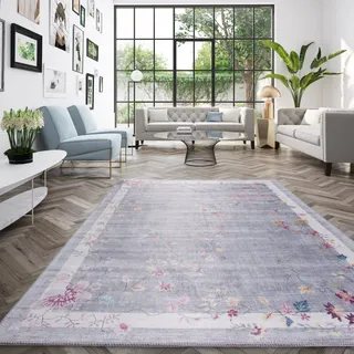 Rugs Essentials Contemporary Design Teppich Print Vintage Blau, Innenteppich für Wohnzimmer Schlafzimmer, Teppich 160x230 cm, Maschinengewebt, 100% Polyester, 160x230 cm, Multicolor