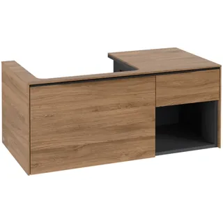 Villeroy & Boch Subway 3.0 Waschbeckenunterschrank, 2 Auszüge, Waschbecken links, Regalelement unten rechts, 1001x422,5x516mm, C57201RH, Farbe: Front/Korpus: Kansas Oak, Griff: Volcano Black