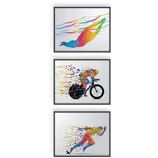 Summit Designs Ironman Triathlon-Wandkunst, 3er-Set (20,3 x 25,4 cm) Poster-Fotos – Schwimmen, Fahrrad, Laufen, Rennen, Sportdrucke – Laufen