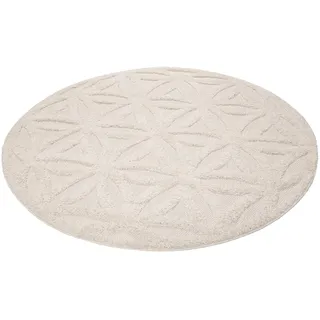 Esprit Outdoorteppich »Shake, ESP54232« rund 2 mm Höhe Hoch-Tief-Effekt, Blume des Lebens - Motiv, uni, robust, Terrasse beige