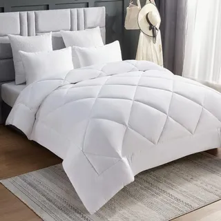 WAVVE Bettdecke 200x200 Winter Warm, winterdecke 450 GSM Mikrofaser Duvet 200x200cm, Weiche Kuschelige Steppbettdecke Weiß 200 x 200 (1800g Füllung)