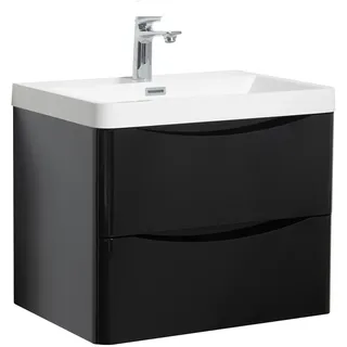 Badezimmer Badmöbel Set Vienna 60 cm – Hochglanz Schwarz – Badezimmermöbel mit W