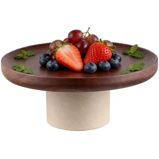 Obstschale Holz 16cm Runde Tablett mit Sockel, Obsttablett Snack Gemüse Teller Japanischer Stil Deko Obstkorb Serviertablett für Home, Restaurant(16.5x8cm)