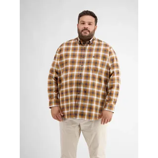 Karohemd LERROS "Karohemd mit Fischgratstruktur", Herren, Gr. 6XL, braun (hazel braun), 100% Baumwolle, sehr weit, Hemden Karohemd