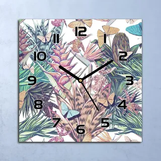 Wanduhr Echt-Glas-Küchenuhr Bunte Retro Blumen Quarz 30x30 Deko Bilder - Bunt