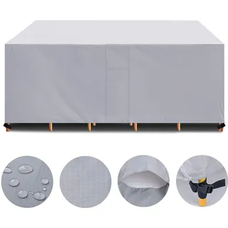 Gartenmöbel Abdeckung mit Belüftungsöffnungen, 420D Polyster-Gewebe Wasserdichte Winterfest UV-Beständiges Tischabdeckung für Gartentisch, Rechteck 315 x 180 x 70 CM