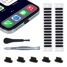 24 x iPhone-Lautsprecher-Abdeckung, staubdicht, Netz-Klebeaufkleber, 5 x Staubschutzstecker, kompatibel mit iPhone 13/13 Pro/12/12 Mini/12 Pro Max, Anti-Staub-Set mit Pinzette