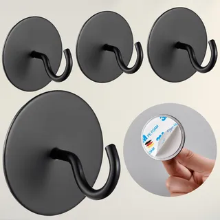 DEKAZIA® 4er-Set selbstklebende Deckenhaken Schwarz – Extra Starke Rundhaken für Decke & Wand – Vielseitige Klebehaken, Garderobenhaken, Kleiderhaken & Wandhaken zum Kleben ohne Bohren Vintage