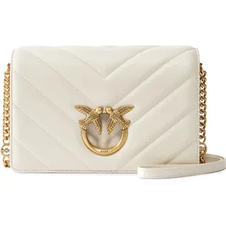 PINKO Leder Umhängetasche Schultertasche Love Click Classic Sheep Nappa Big Chevron White - Antique Gold creme - Weiß