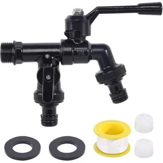 Doppelte Außenwasserhähne 3/4" mit 2 Ausgängen 3/4" - Messing - frostbeständig - schwarz
