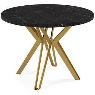 Feldmann-Wohnen Esstisch Randi 120 Pietra Grigia Schwarz / Gold 120/196 / 120 / 76cm , Metall , Rund,Rund , X-Form , 120x76x120 cm , Esszimmer, Esstische