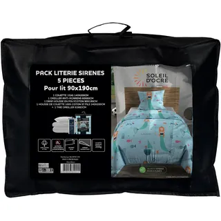 Soleil d'ocre Bettwäsche-Set, 5-teilig, Meerjungfrau, Blau, für Betten mit 90 x 190 cm