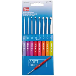 Prym 195970 Häkelnadel-Set Soft Touch | 8 Aluminium-Nadeln mit farbigem Griff (2–6 mm) | Ergonomischer Griff für bequemes Häkeln | Farbcode zur Größenkennzeichnung | Mehrfarbig